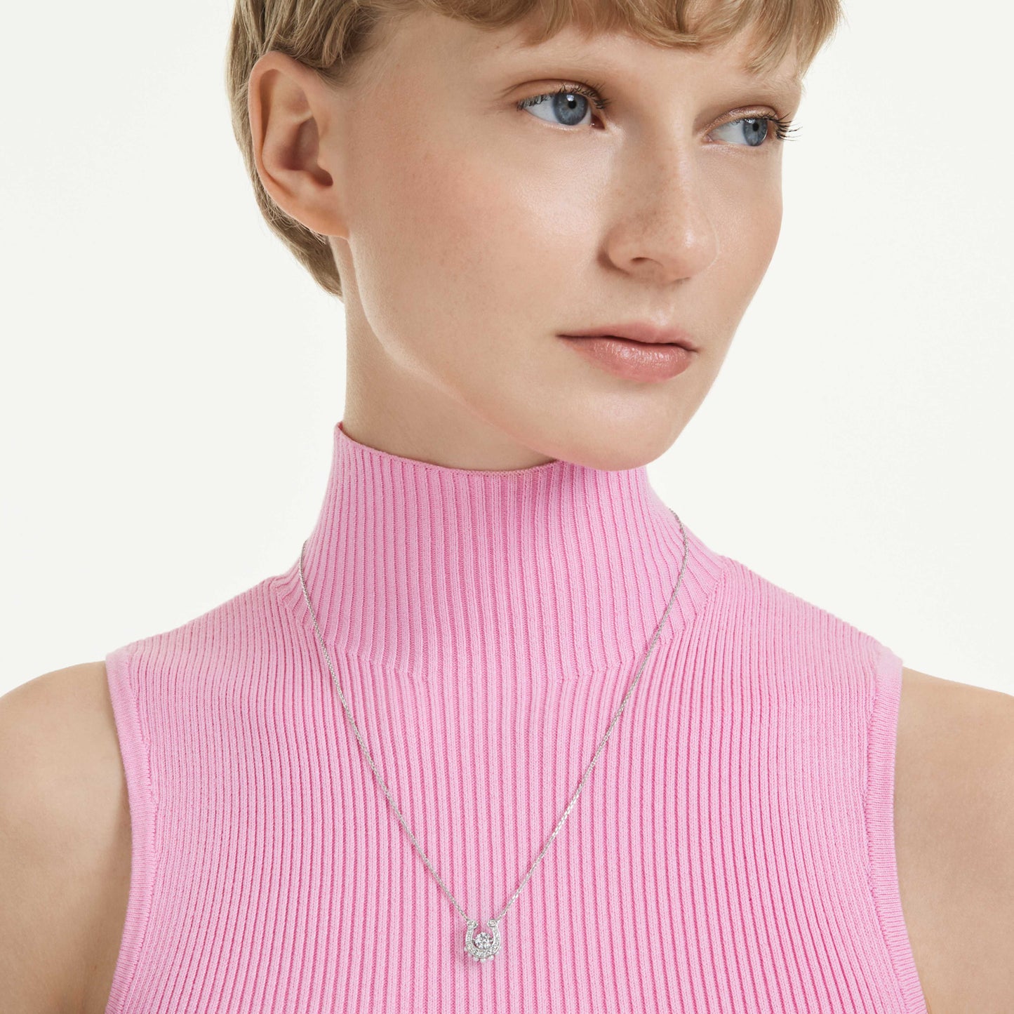SYMBOLICA PENDANT HORSESHOE - WHITE, RHODIUM