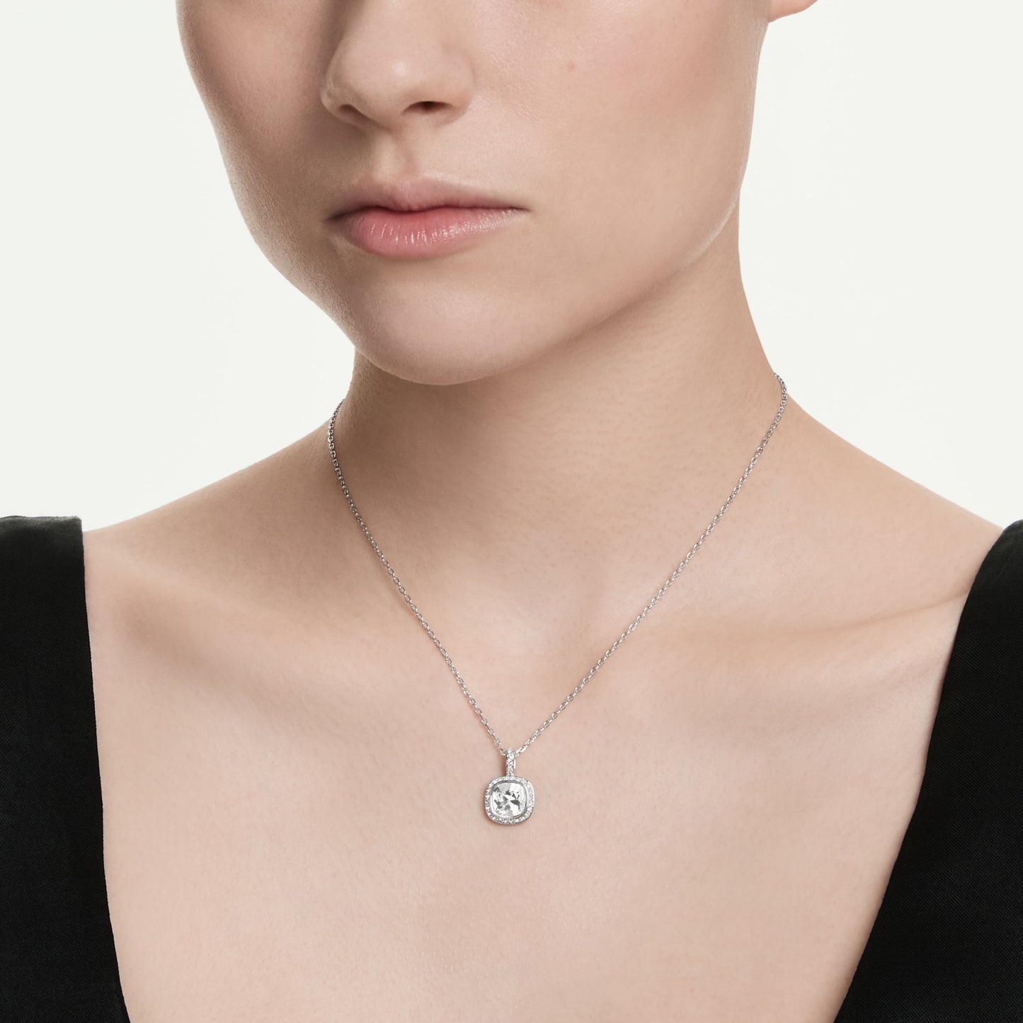 UNA ANGELIC PENDANT CUSHION CUT - WHITE, RHODIUM