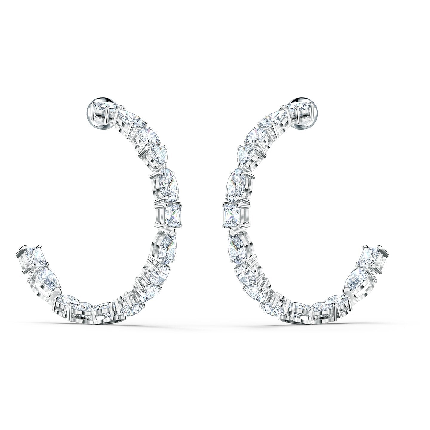 TENNIS DELUXE HOOP EARRINGS - WHITE, RHODIUM
