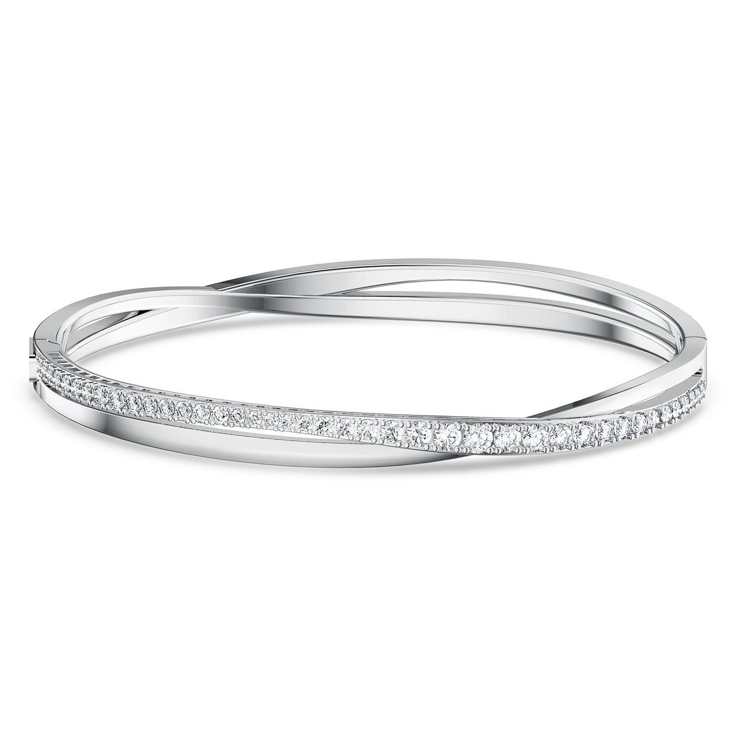 TWIST ROWS BRACELET - WHITE, RHODIUM
