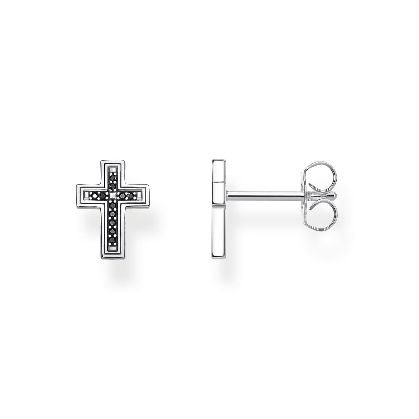 BLACK CZ CROSS STUD EARRINGS