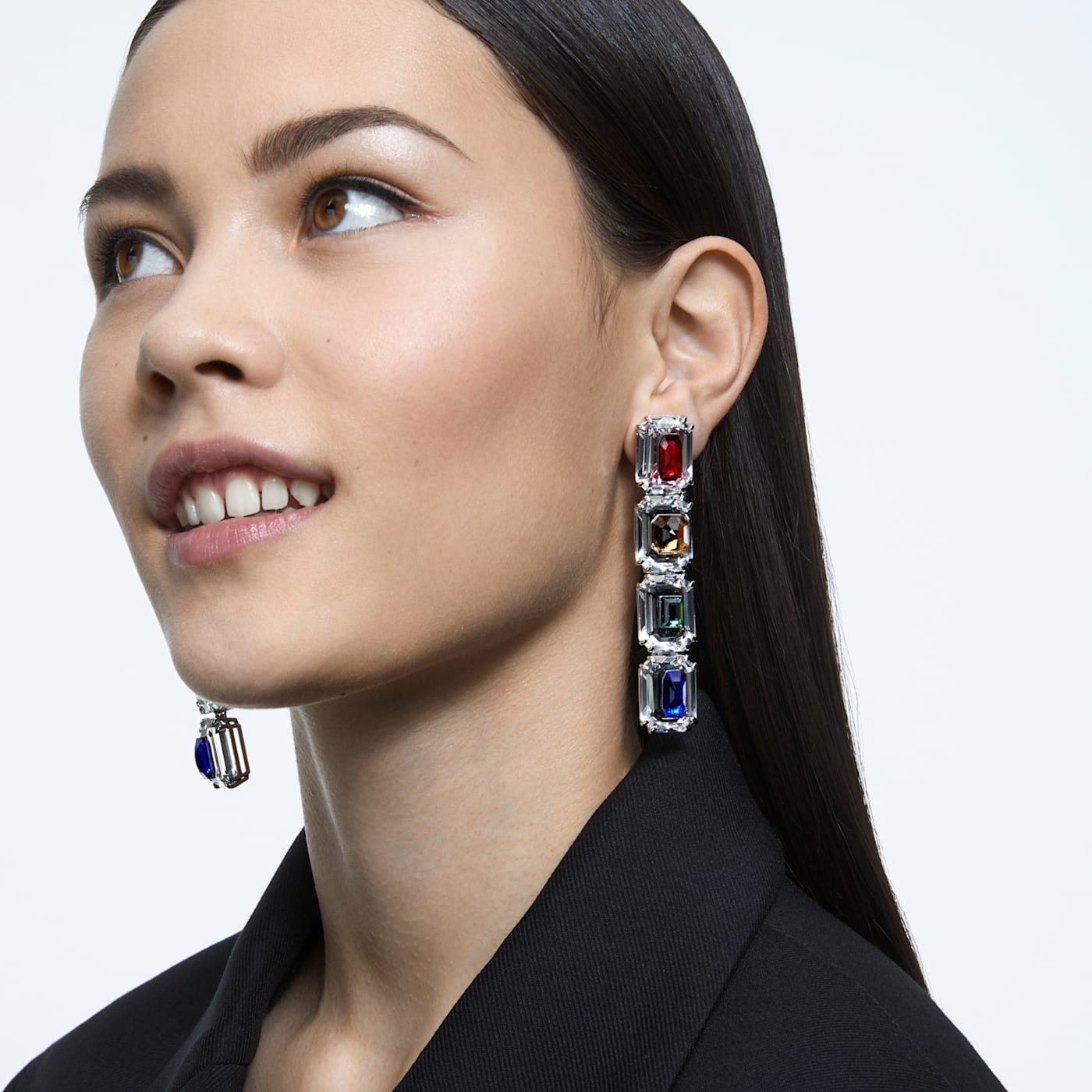CHROMA CLIP EARRINGS, OVERSIZED CRYSTALS, MULTICOLOURED, RHODIUM PLATED