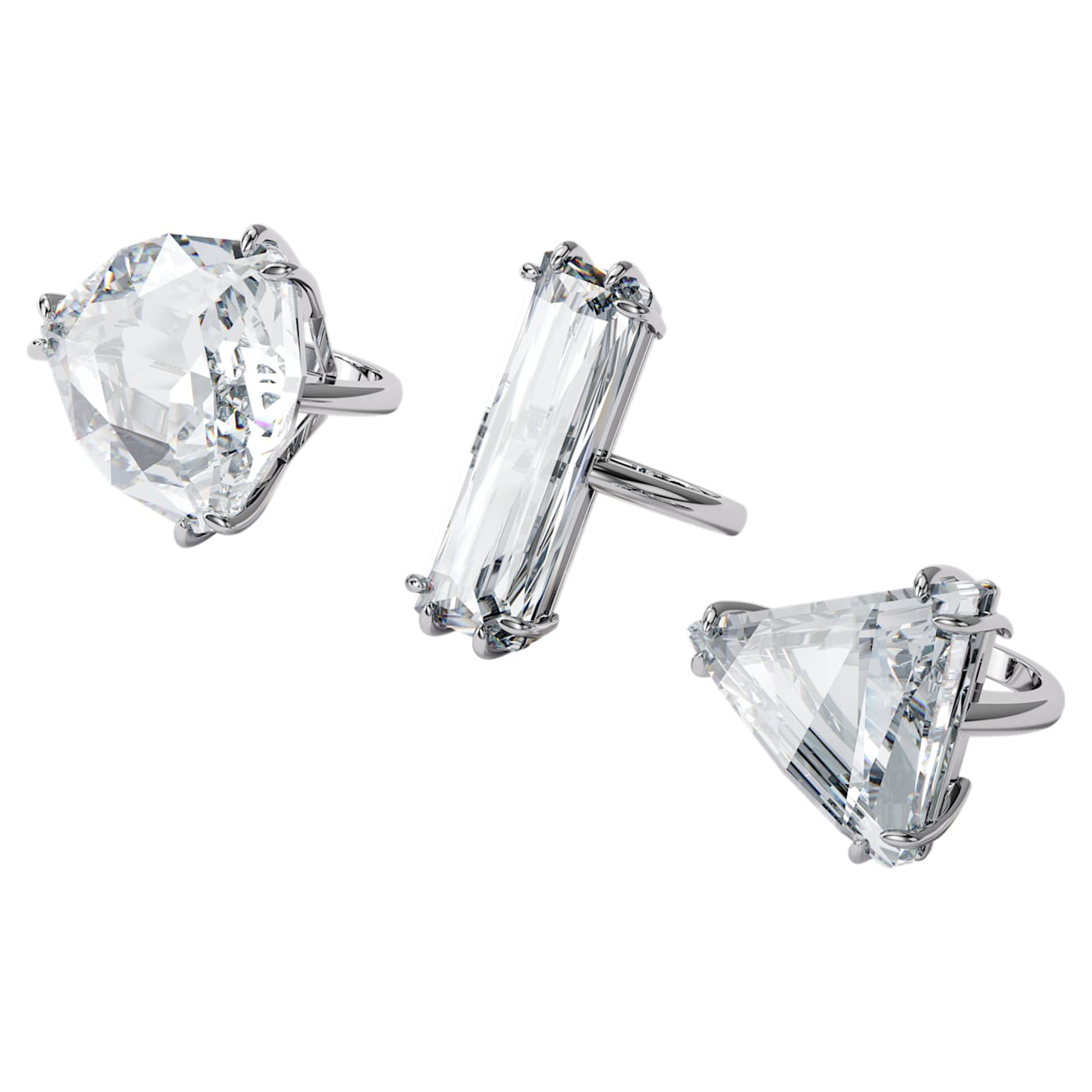 MESMERA COCKTAIL RING SET OF 3 - WHITE, RHODIUM