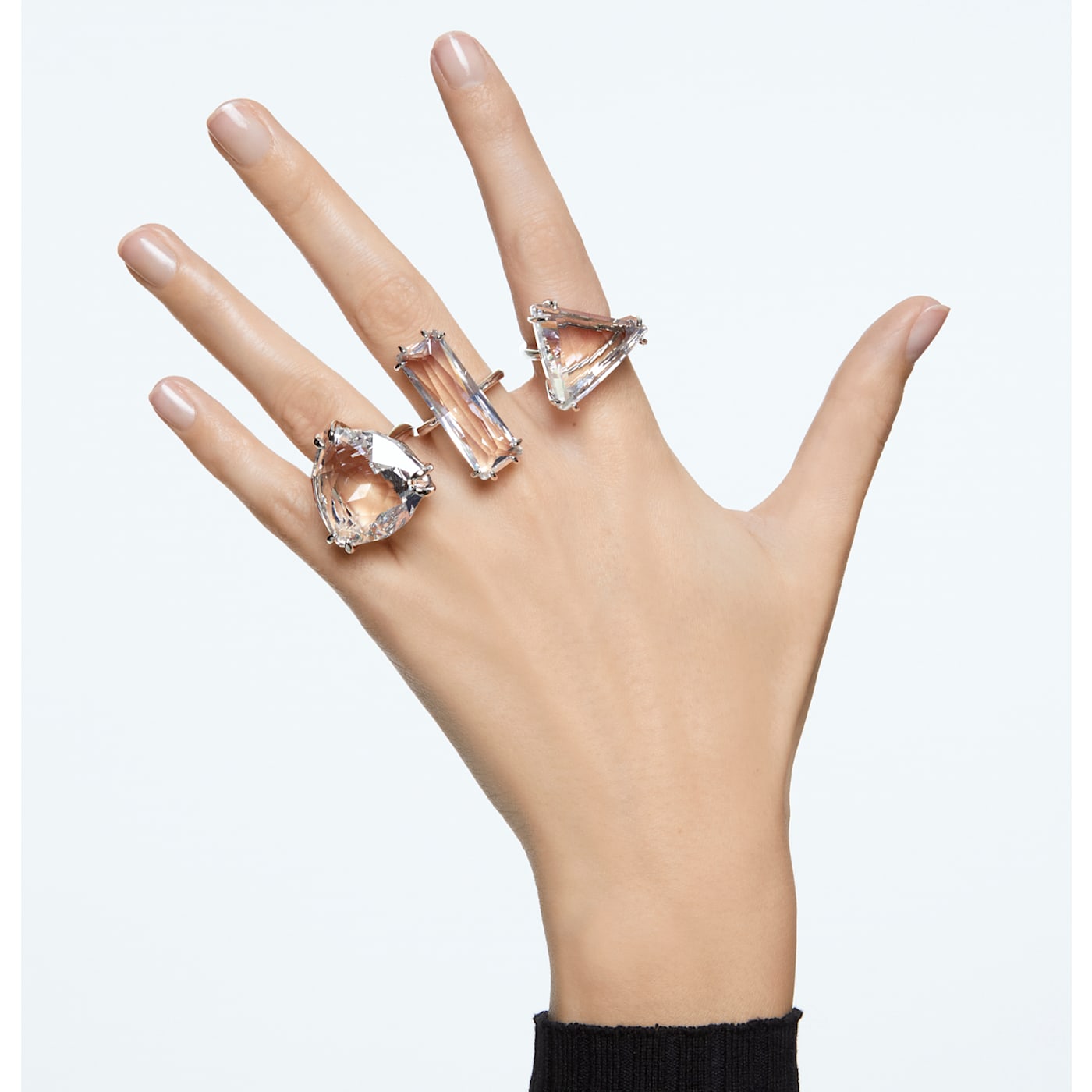 MESMERA COCKTAIL RING SET OF 3 - WHITE, RHODIUM