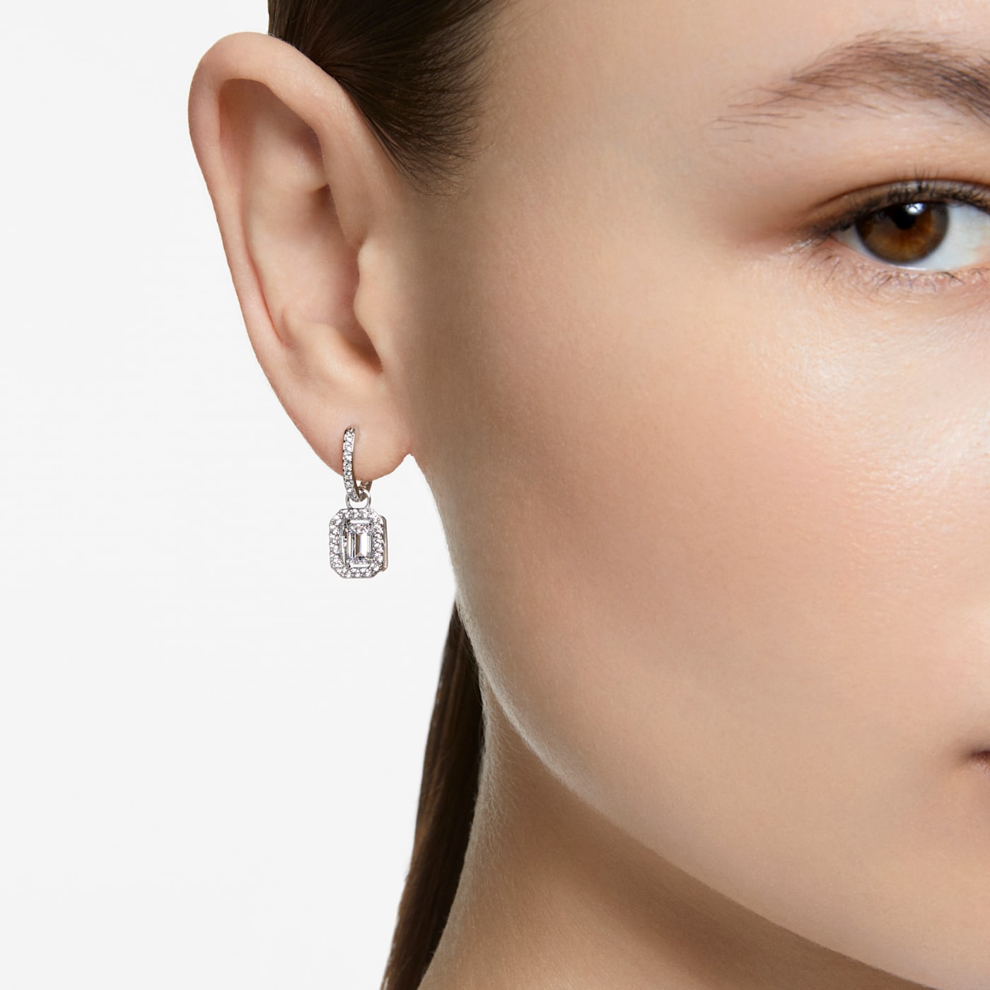 UNA DROP EARRINGS - WHITE, RHODIUM