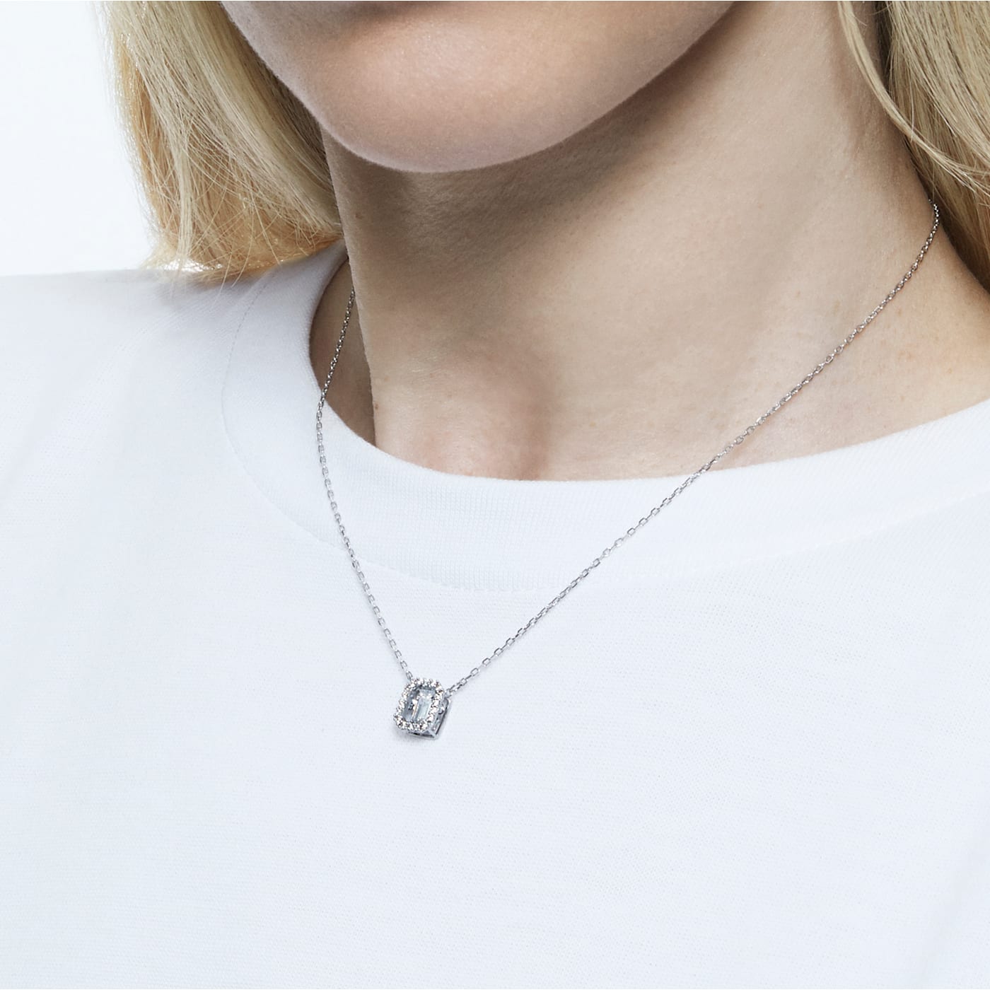 UNA PENDANT OCTAGON - WHITE, RHODIUM