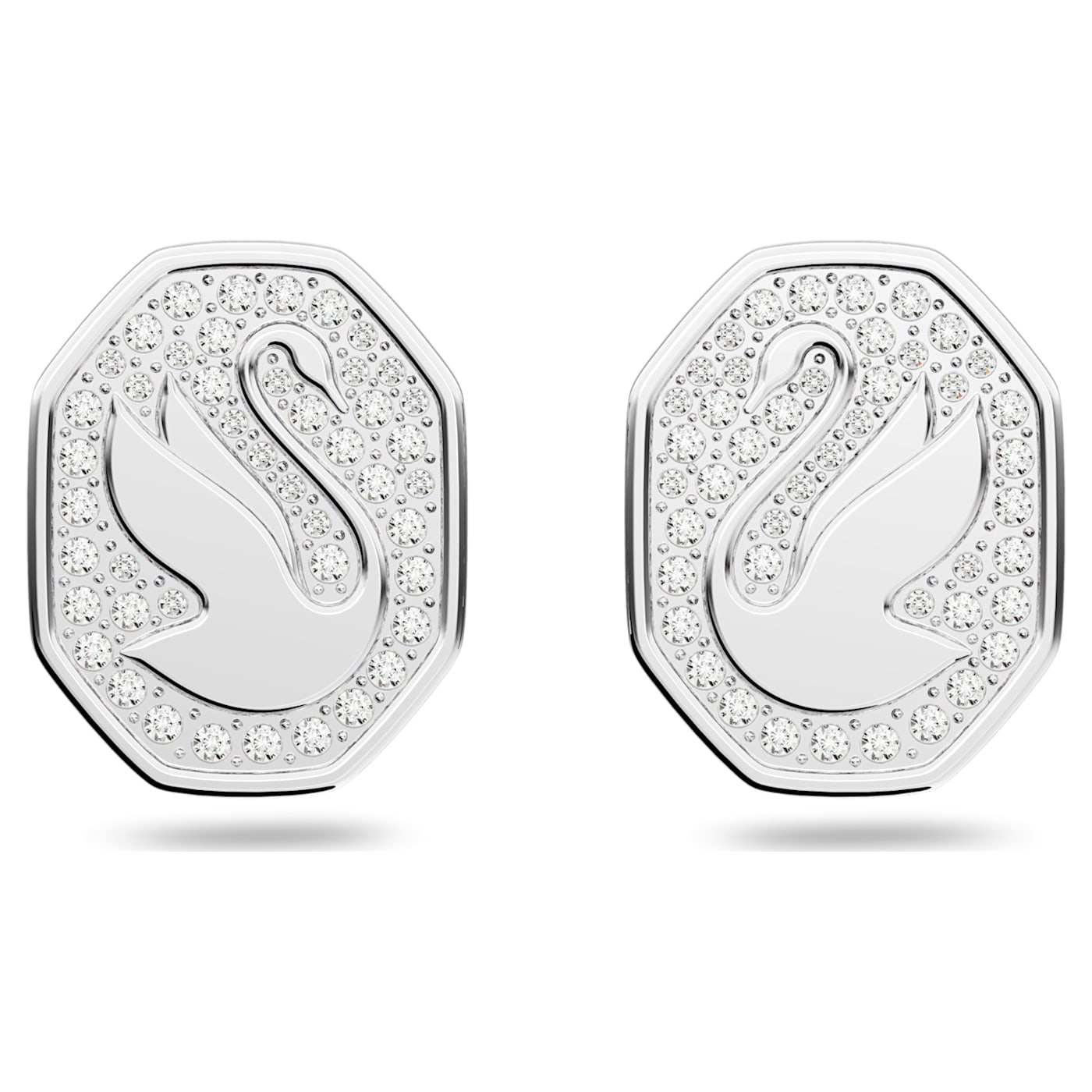 SIGNUM SWAN STUD EARRINGS - WHITE, RHODIUM