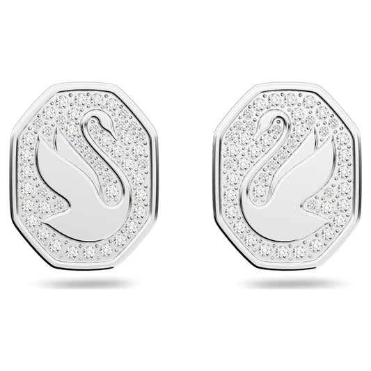 SIGNUM SWAN STUD EARRINGS - WHITE, RHODIUM