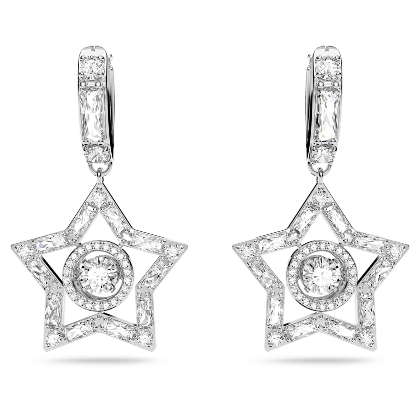 STELLA HOOP EARRINGS STAR - WHITE, RHODIUM