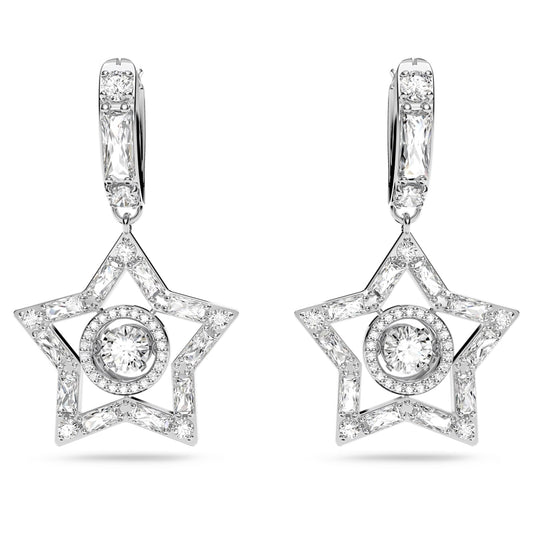 STELLA HOOP EARRINGS STAR - WHITE, RHODIUM