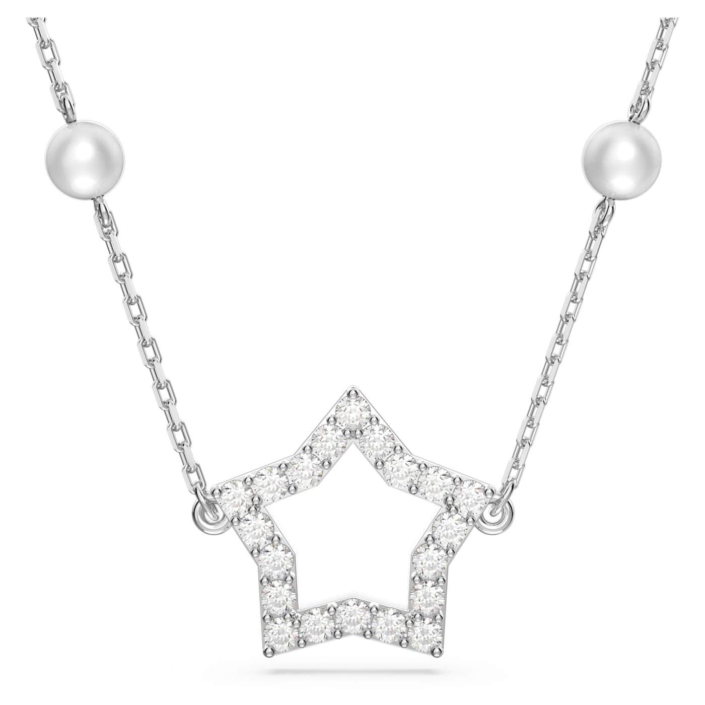 STELLA NECKLACE PEARL STAR - WHITE, RHODIUM