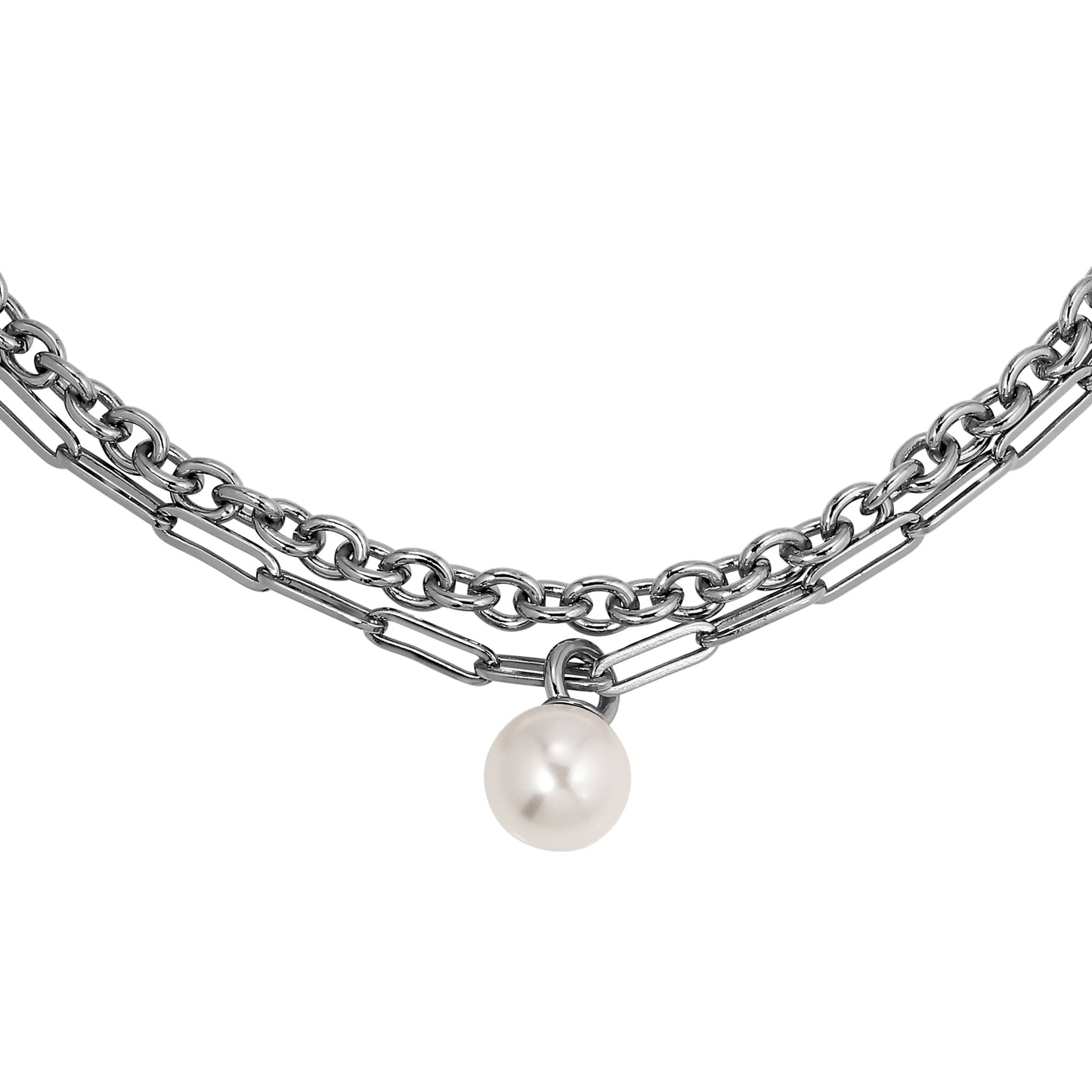 AURELIA SHINY SILVER WHITE PEARL NECKLACE