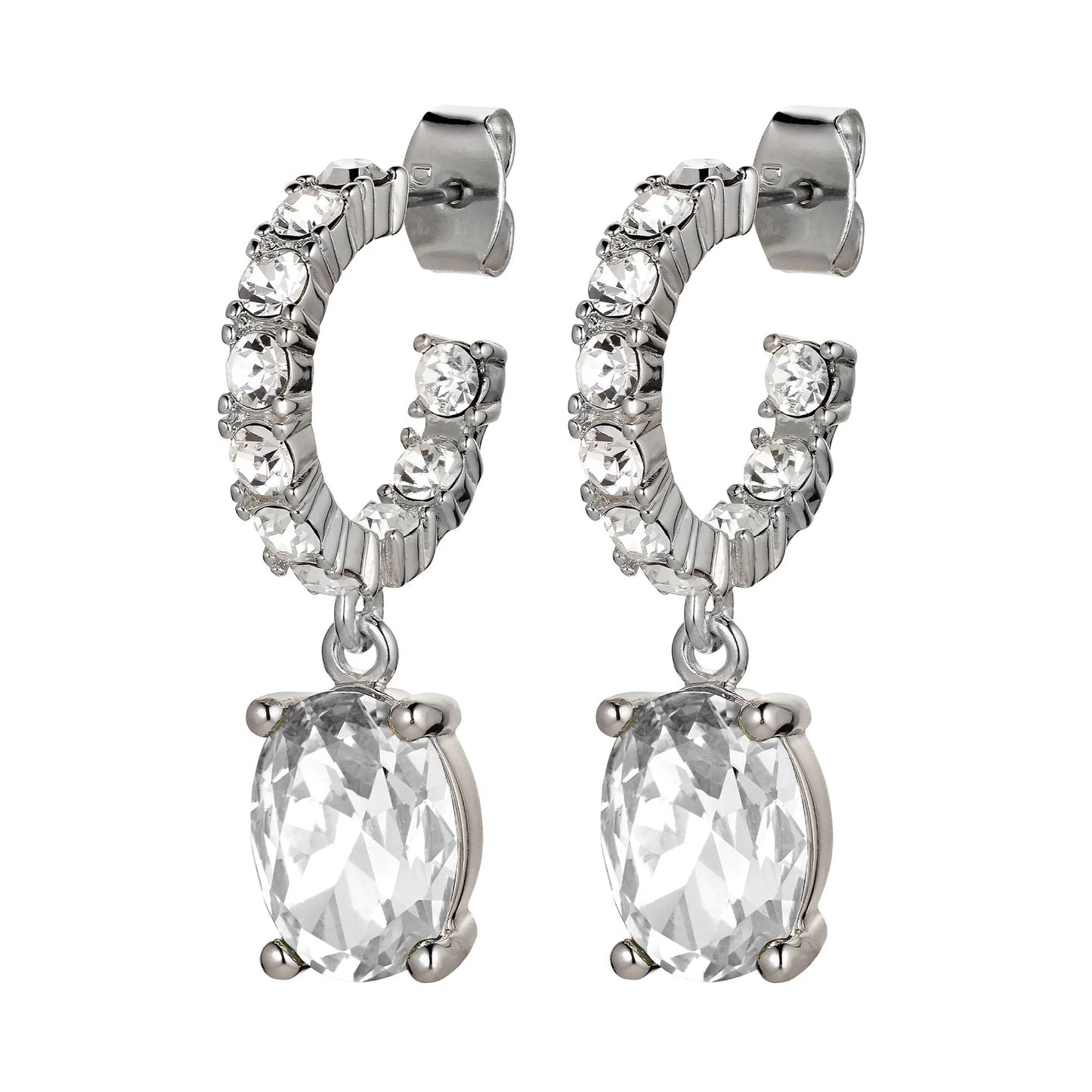 BARBARA SHINY SILVER CRYSTAL EARRINGS