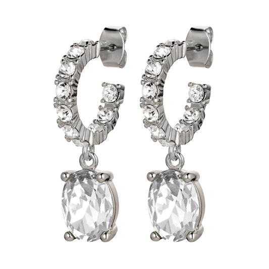 BARBARA SHINY SILVER CRYSTAL EARRINGS