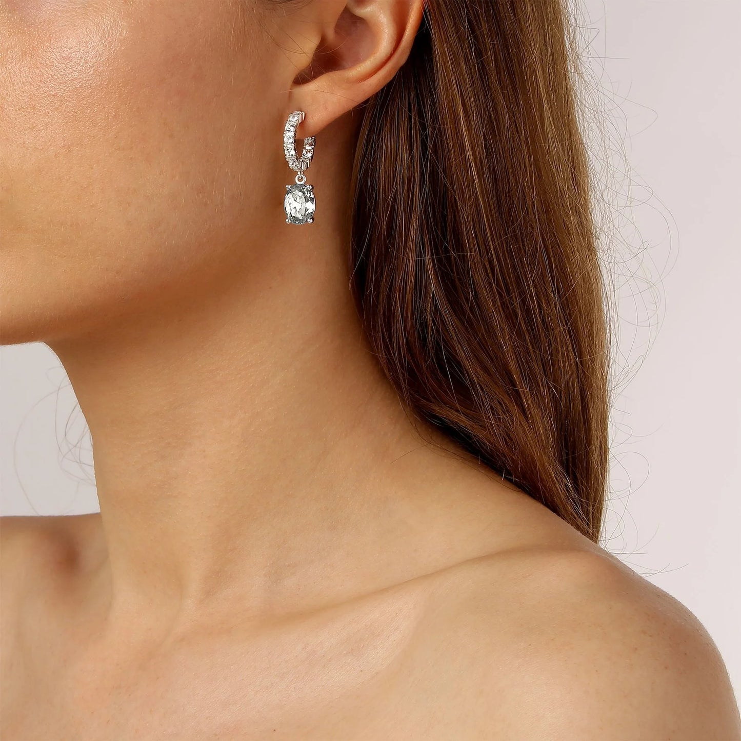BARBARA SHINY SILVER CRYSTAL EARRINGS