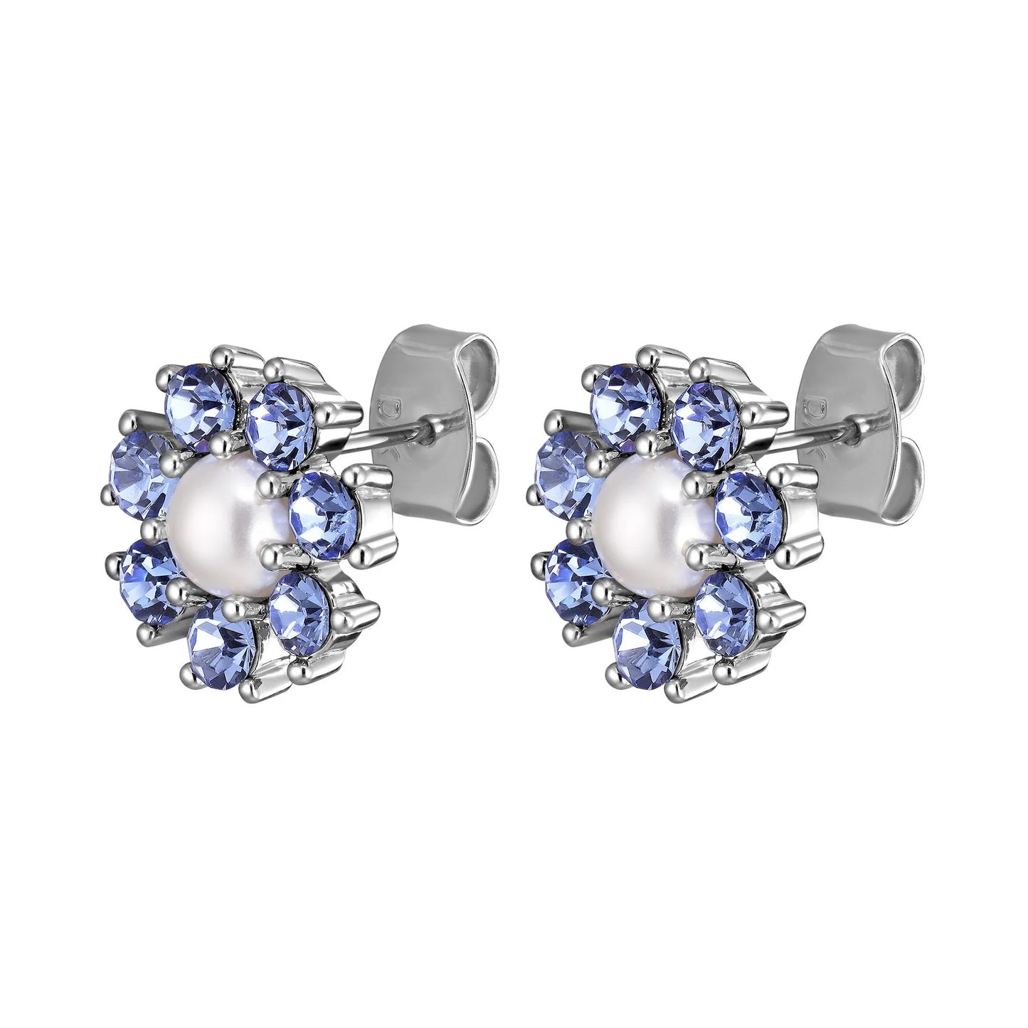 CARNEA SHINEY SILVER LIGHT SAPPHIRE/WHITE PEARL EARRINGS