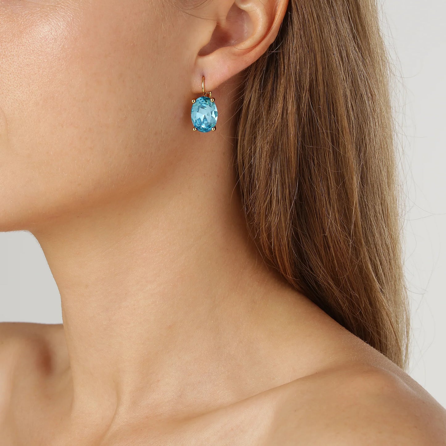 CHANTAL SHINY GOLD AQUA EARRINGS