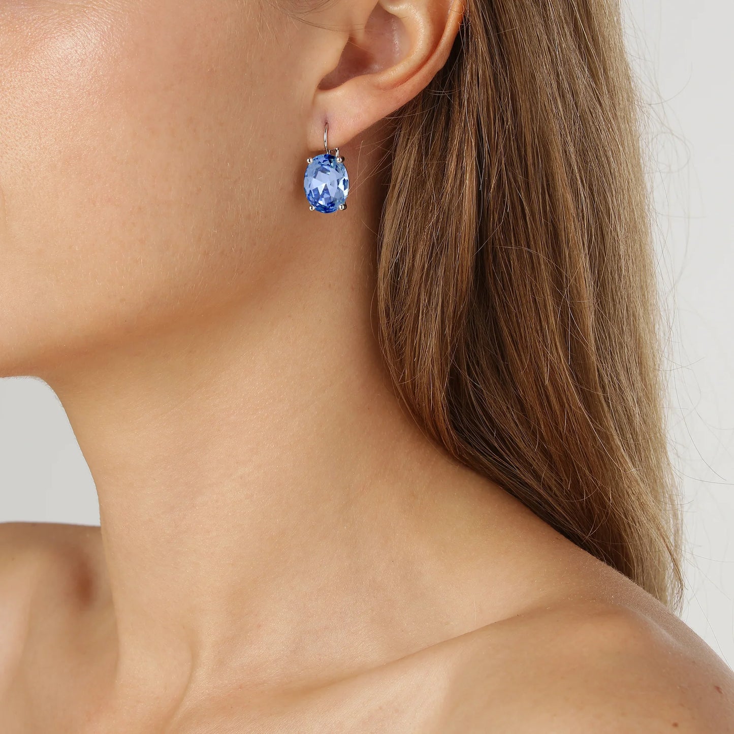CHANTEL SHINEY SILVER LIGHT BLUE EARRINGS
