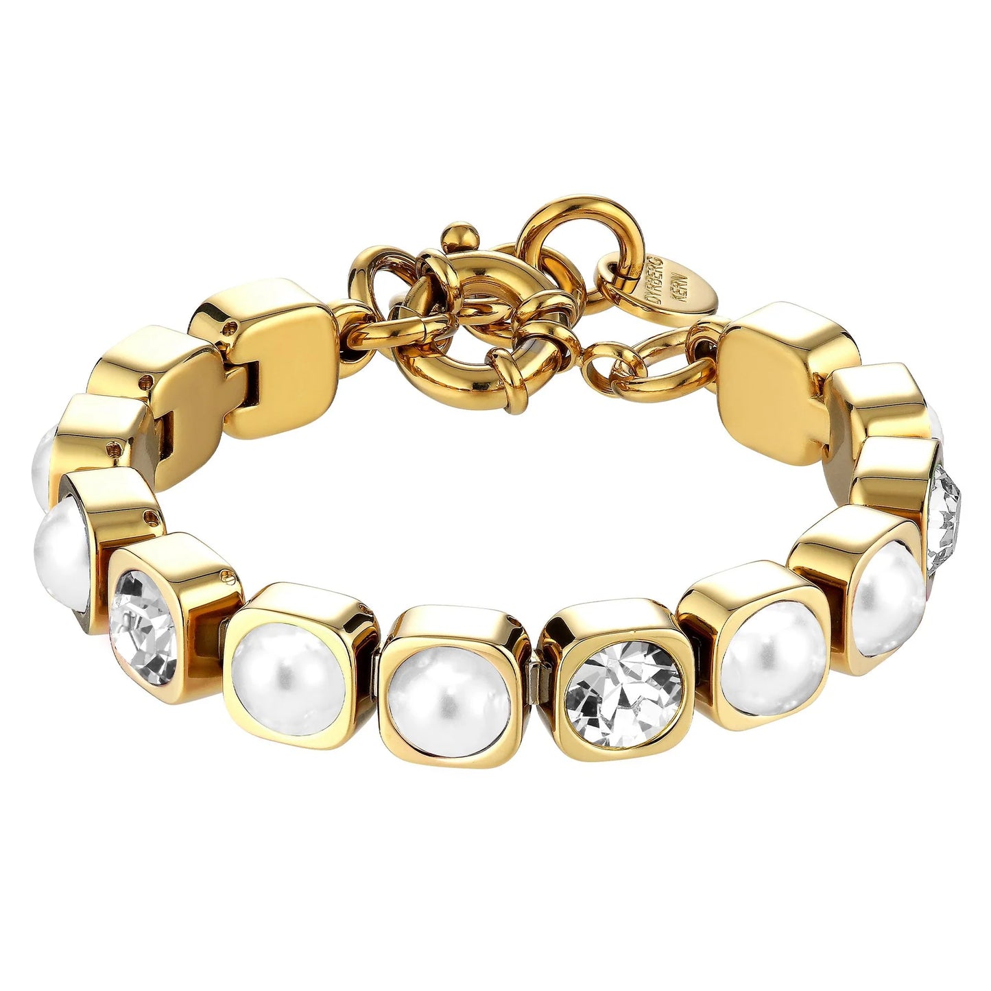CONIAN SHINY GOLD CRYSTAL/WHITE PEARL BRACELET