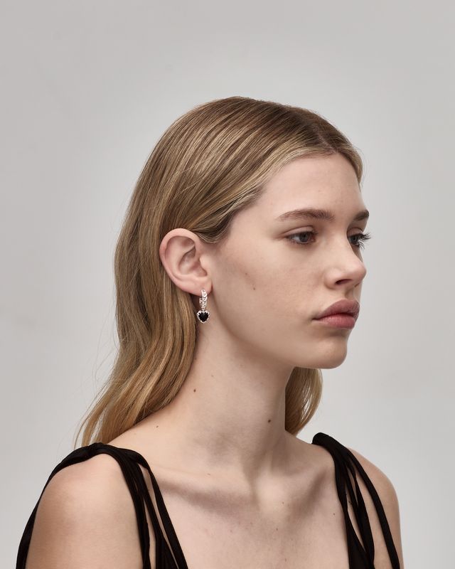 LOVE CLAW CURB HOOP EARRINGS ONYX