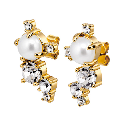 CURRA SHINY GOLD CRYSTAL/PEARL EARRINGS