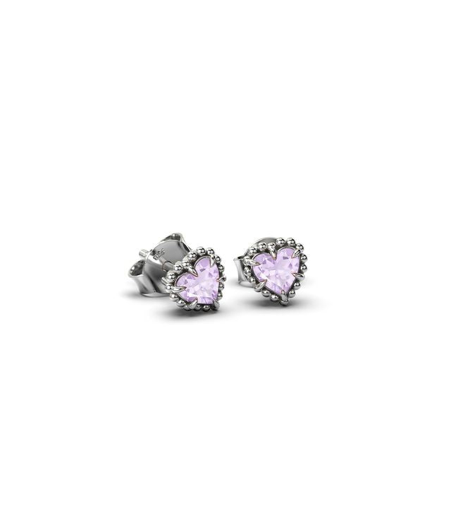 DAHLIA HEART STUDS PINK AMETHYST