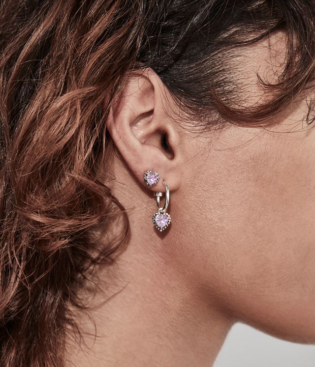 DAHLIA HEART STUDS PINK AMETHYST