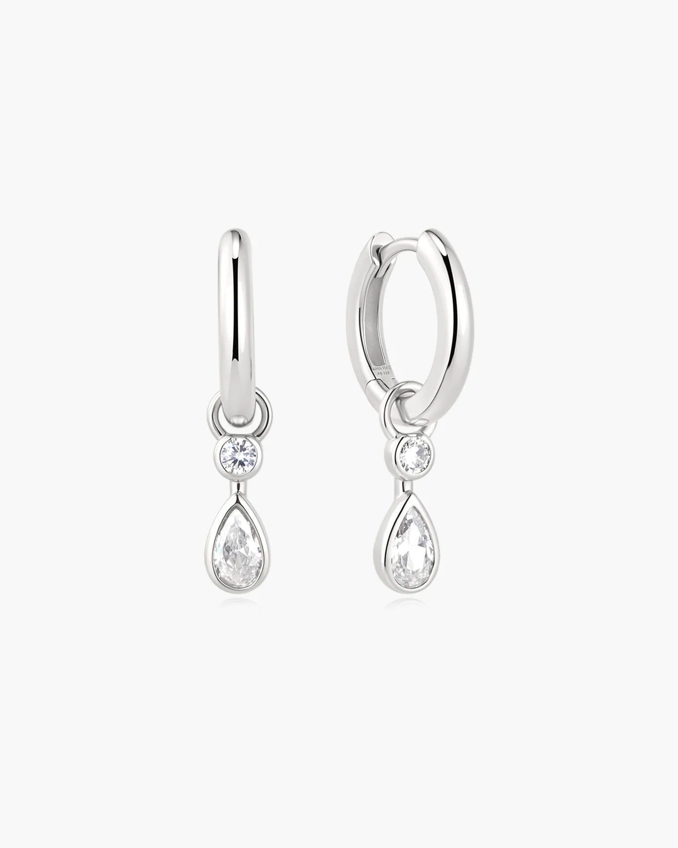 WANDERER DANGLING TEARDROP HUGGIE HOOP EARRINGS
