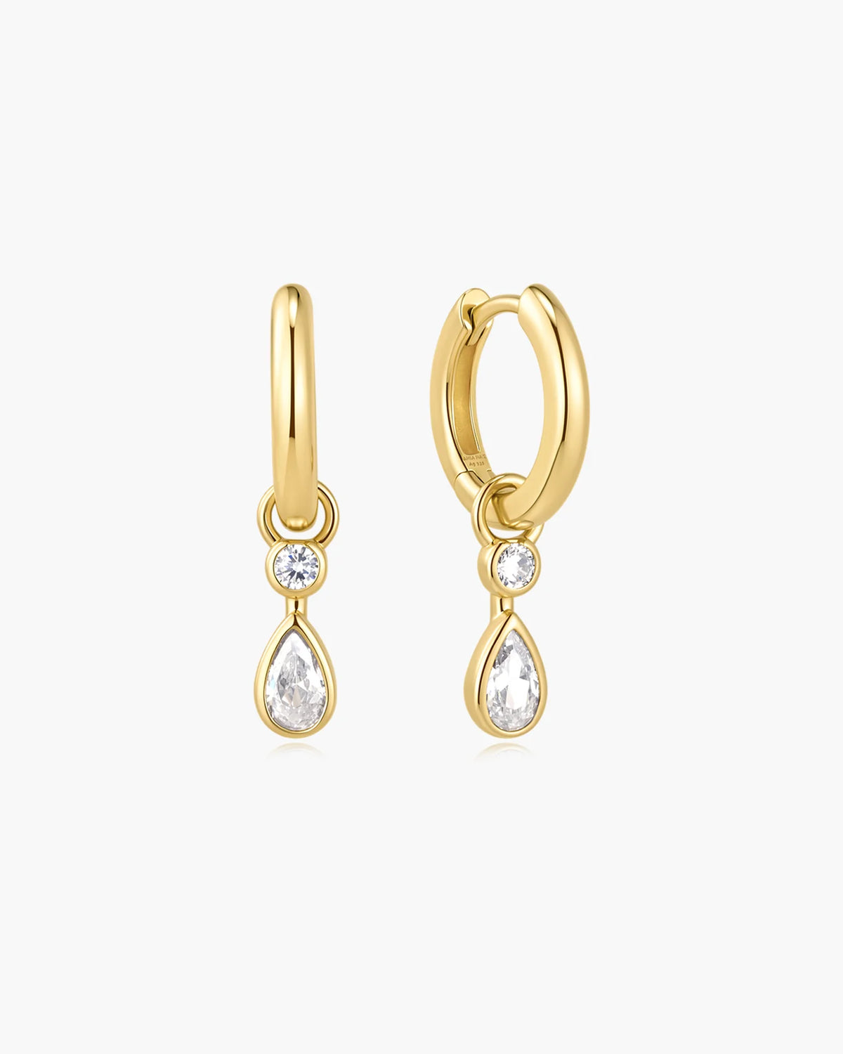WANDERER DANGLING TEARDROP HUGGIE HOOP EARRINGS
