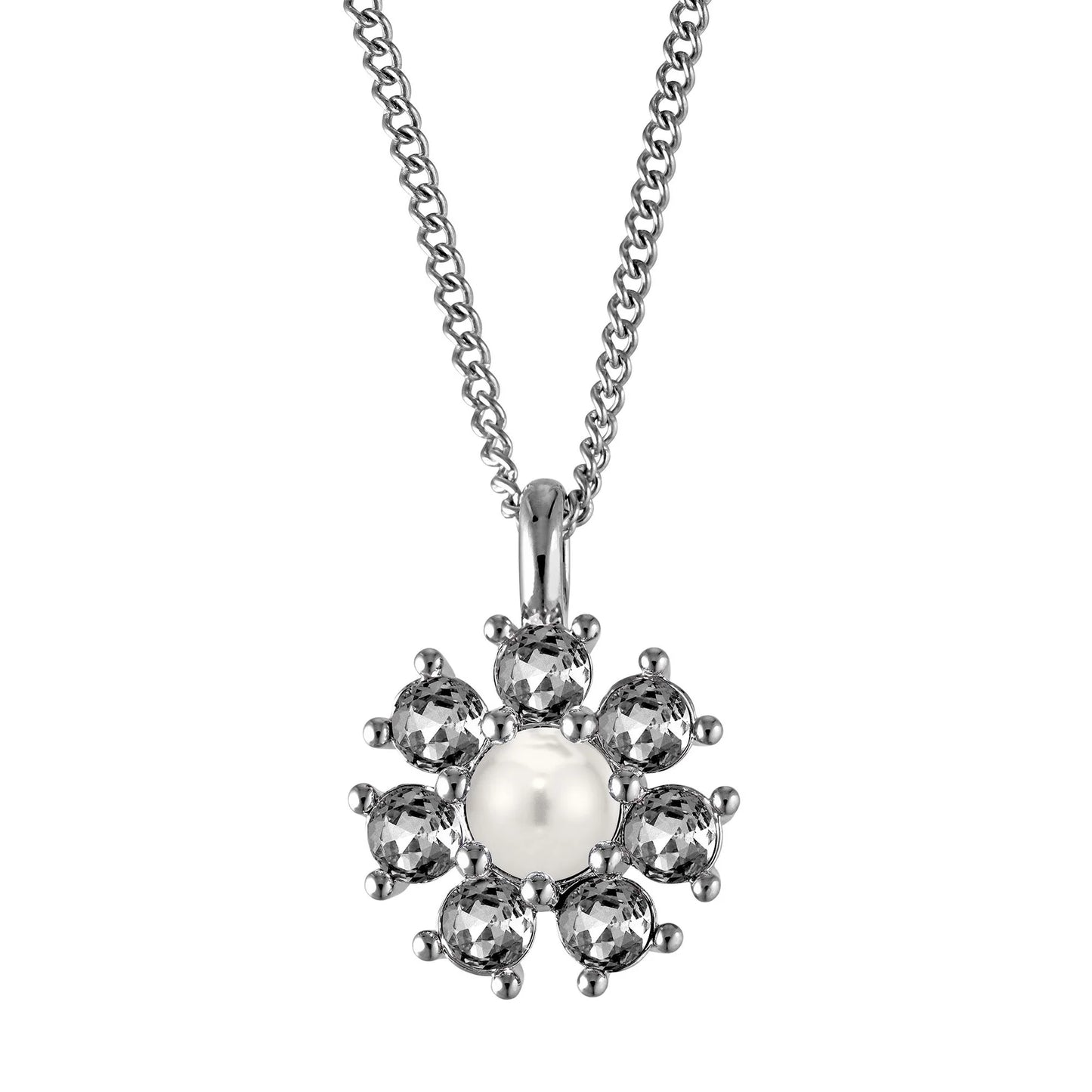 DELISE SHINY SILVER GREY/WHITE PEARL NECKLACE