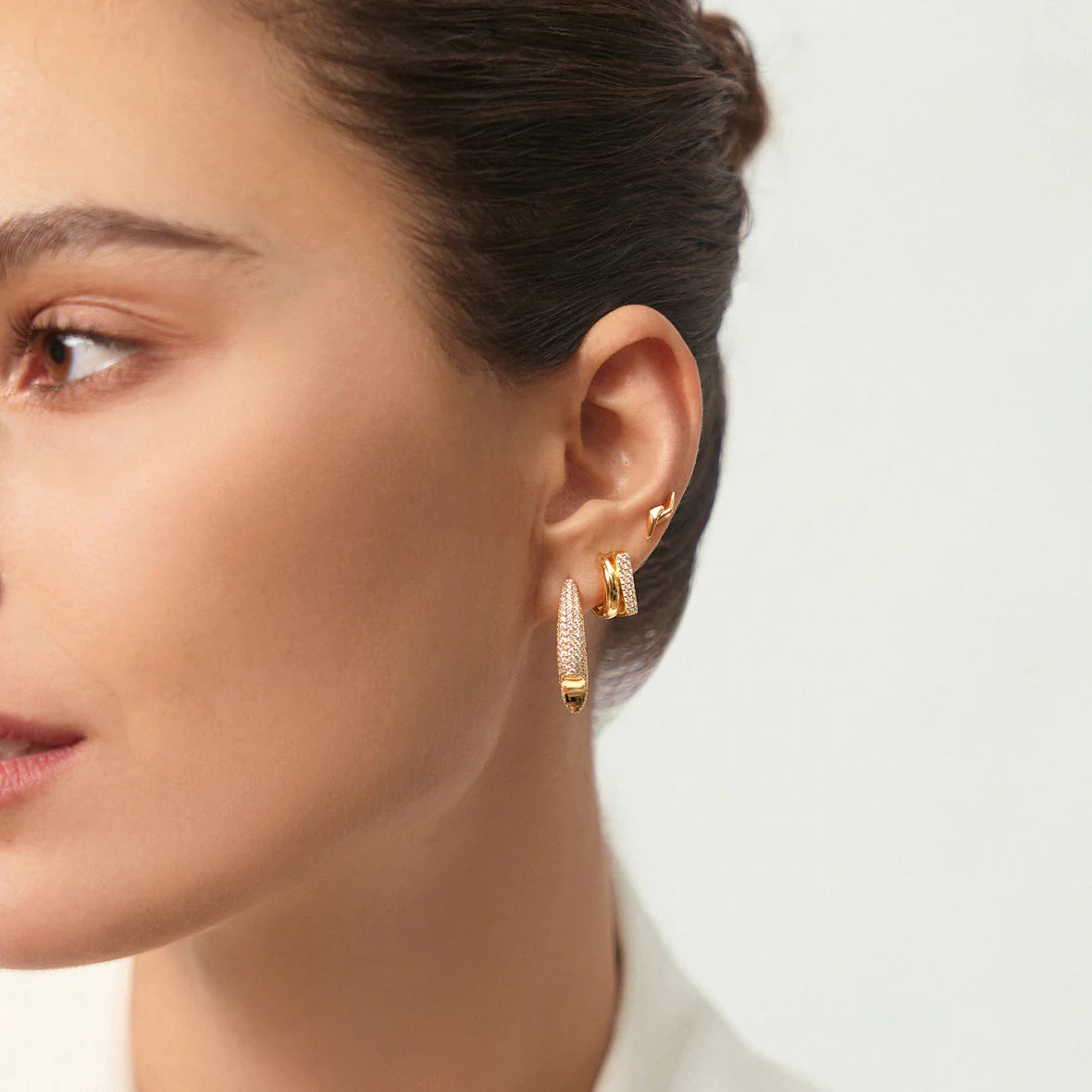 TOUGH PAVE DOUBLE HUGGIE HOOP EARRINGS