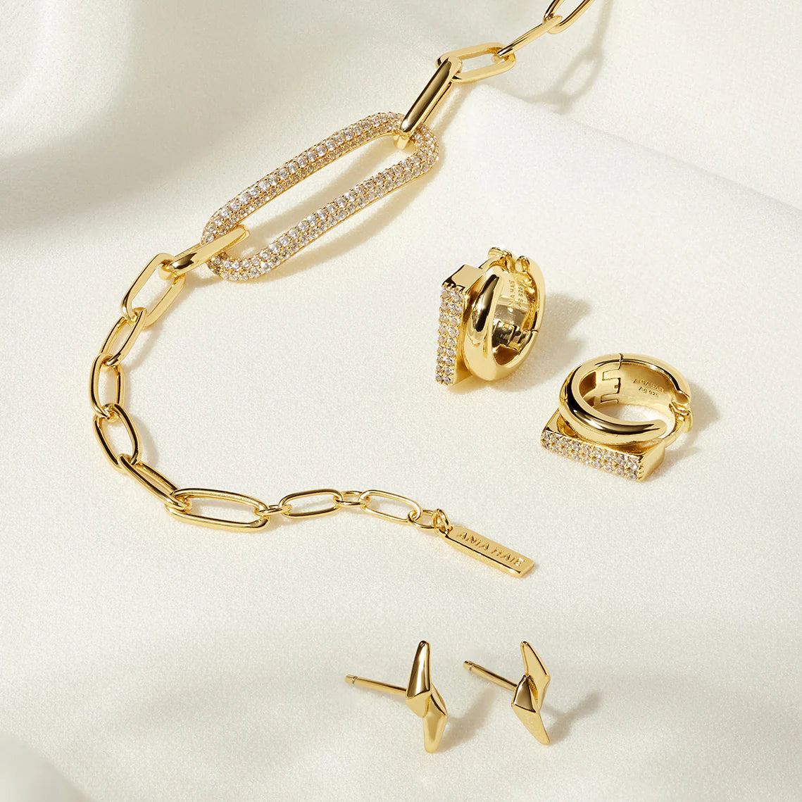 TOUGH PAVE DOUBLE HUGGIE HOOP EARRINGS