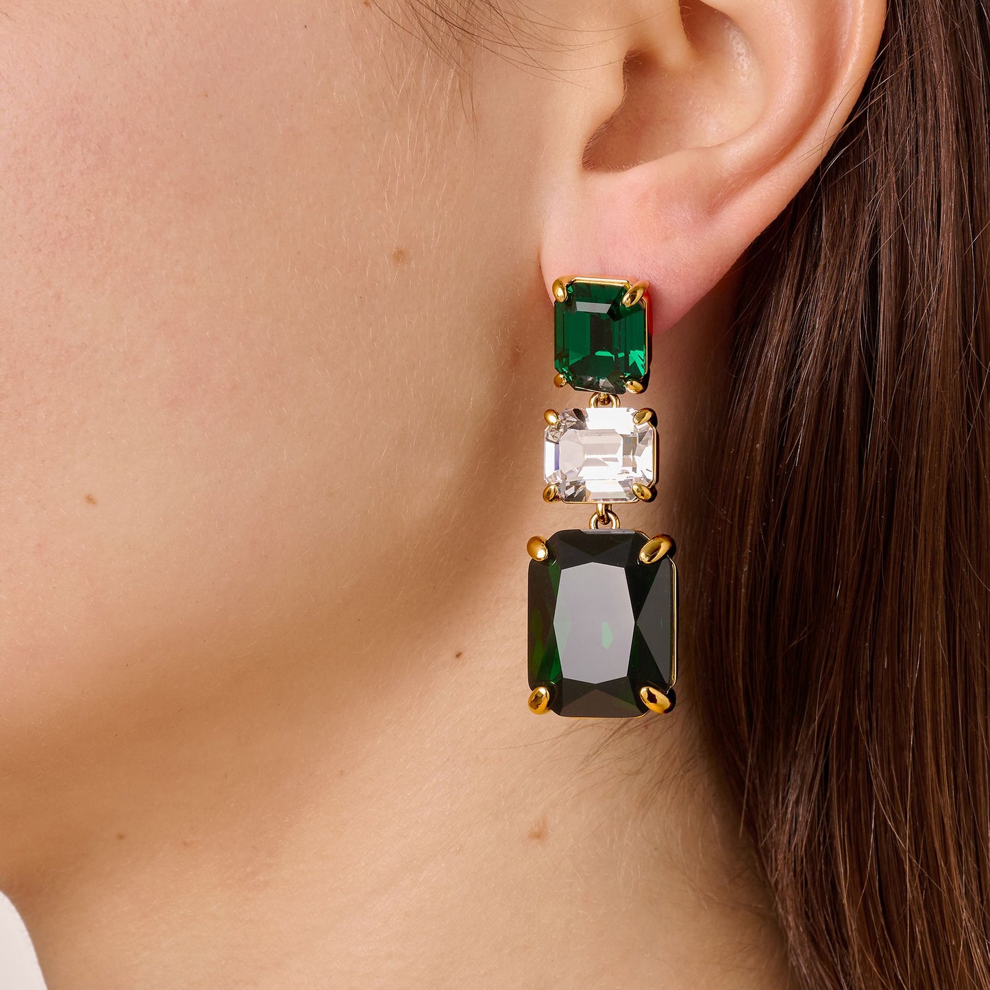 ESMARA SHINY GOLD EMERALD EARRINGS
