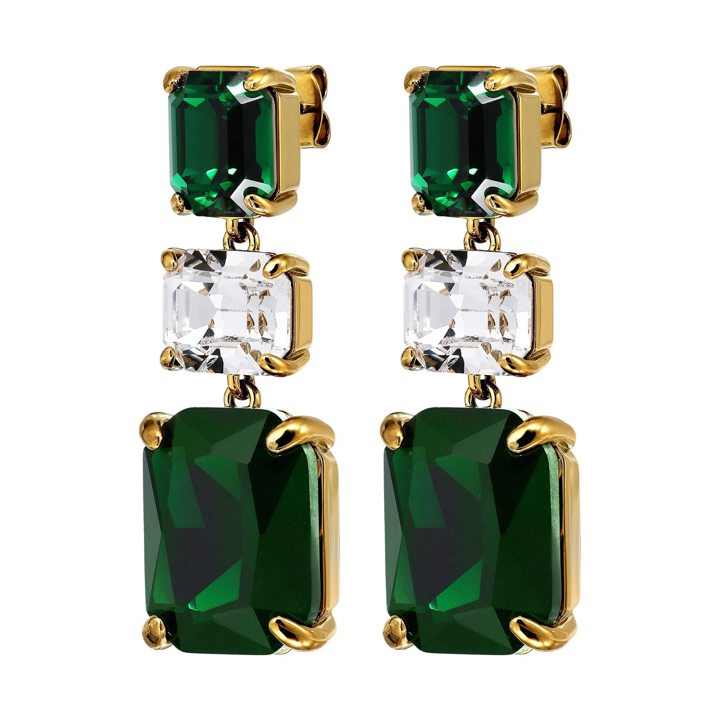 ESMARA SHINY GOLD EMERALD EARRINGS