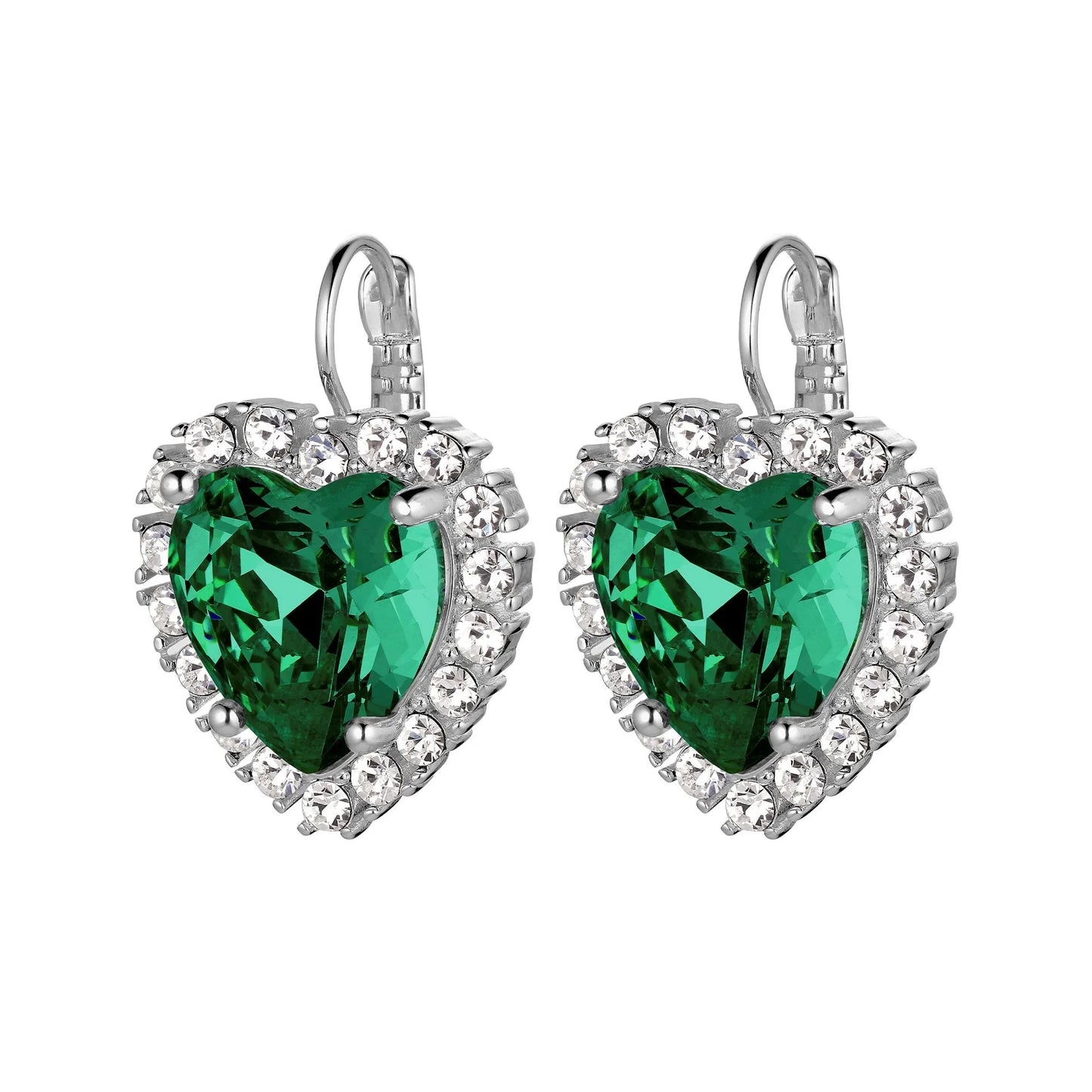 FELICIA SHINY SILVER EMERALD GREEN/CRYSTAL EARRINGS