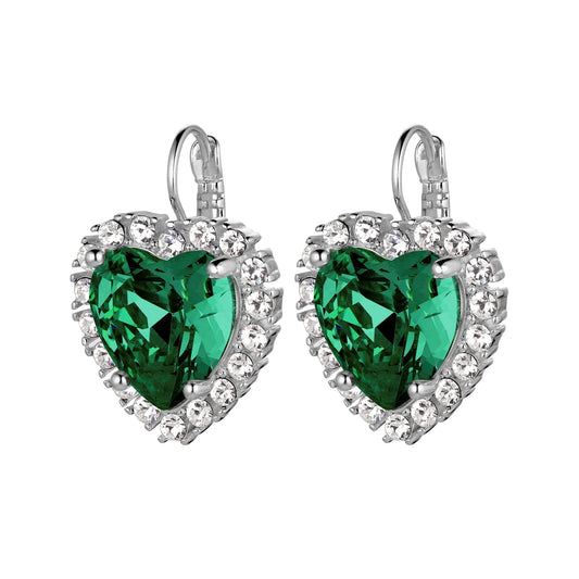 FELICIA SHINY SILVER EMERALD GREEN/CRYSTAL EARRINGS
