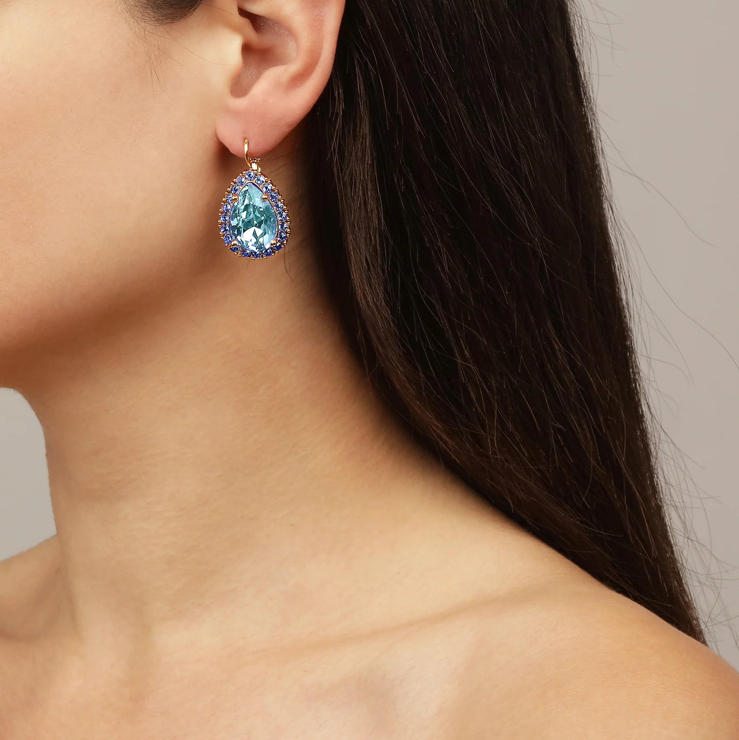 FIORA SHINY GOLD AQUA/LIGHT BLUE EARRINGS