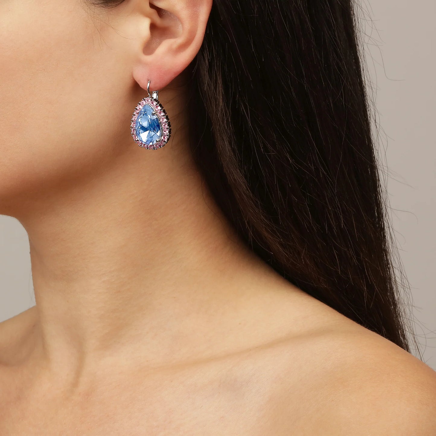 FIORA SHINY SILVER LIGHT BLUE/ROSE EARRINGS