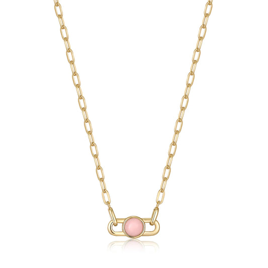 GOLD ORB ROSE QUARTZ LINK NECKLACE
