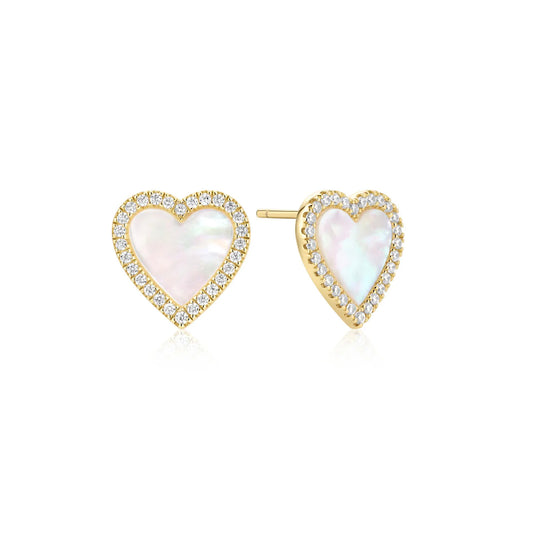 GLIMMER MOTHER OF PEARL HALO HEART EARRINGS
