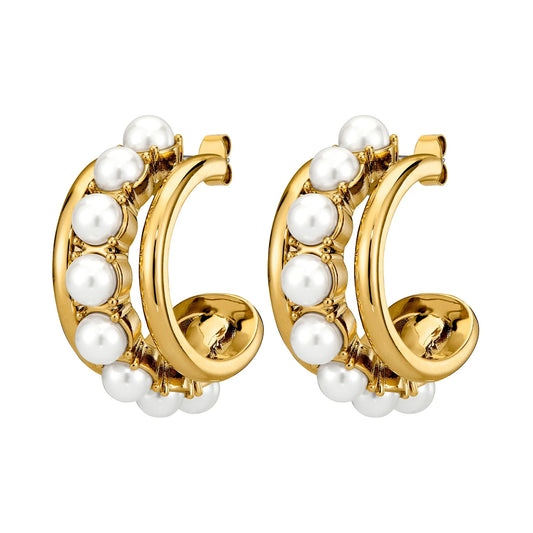 HELEN SHINY GOLD WHITE PEARL EARRINGS