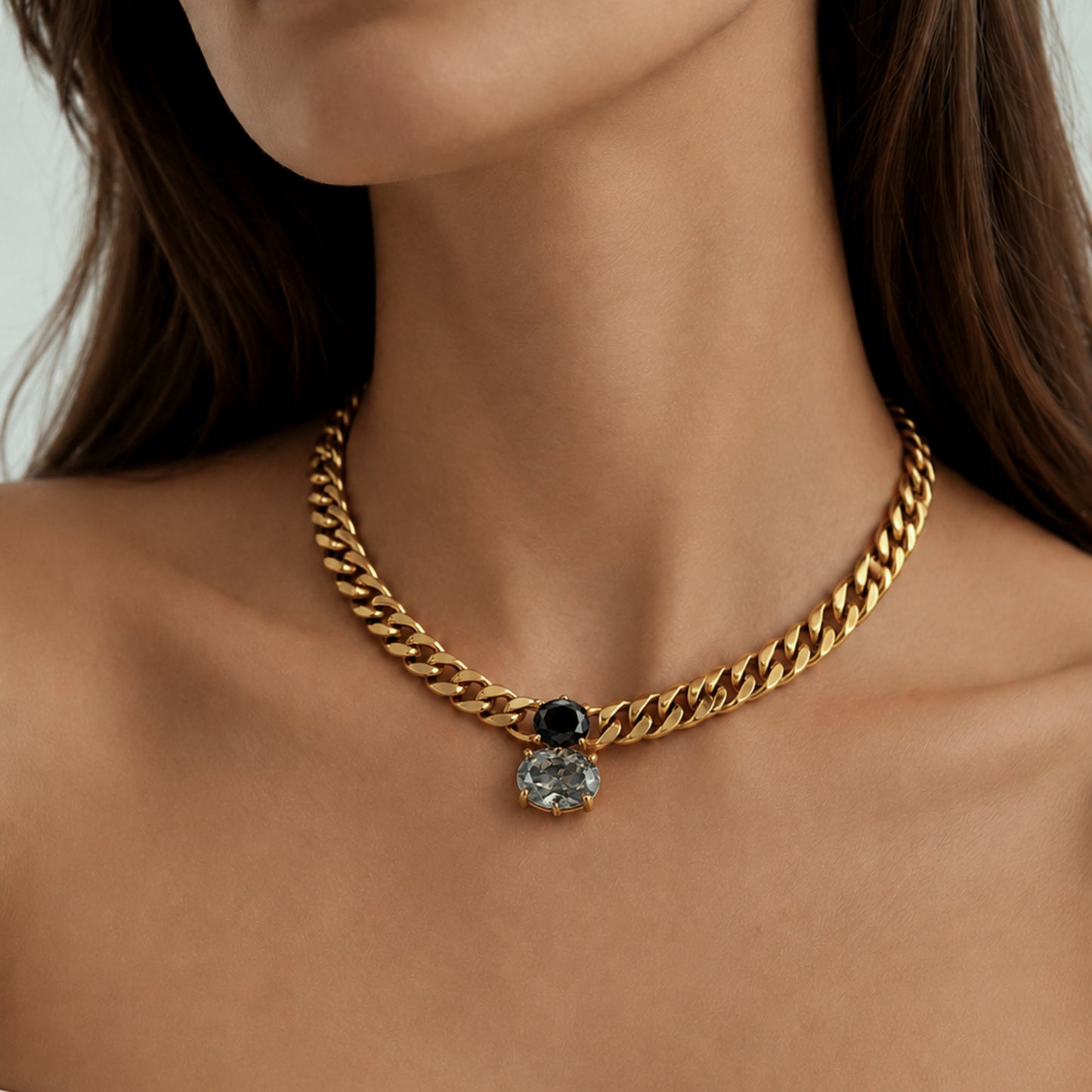 HOLL SHINY GOLD BLACK GREY NECKLACE