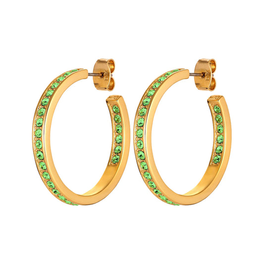 JUSTINA SHINY GOLD GREEN HOOP EARRINGS
