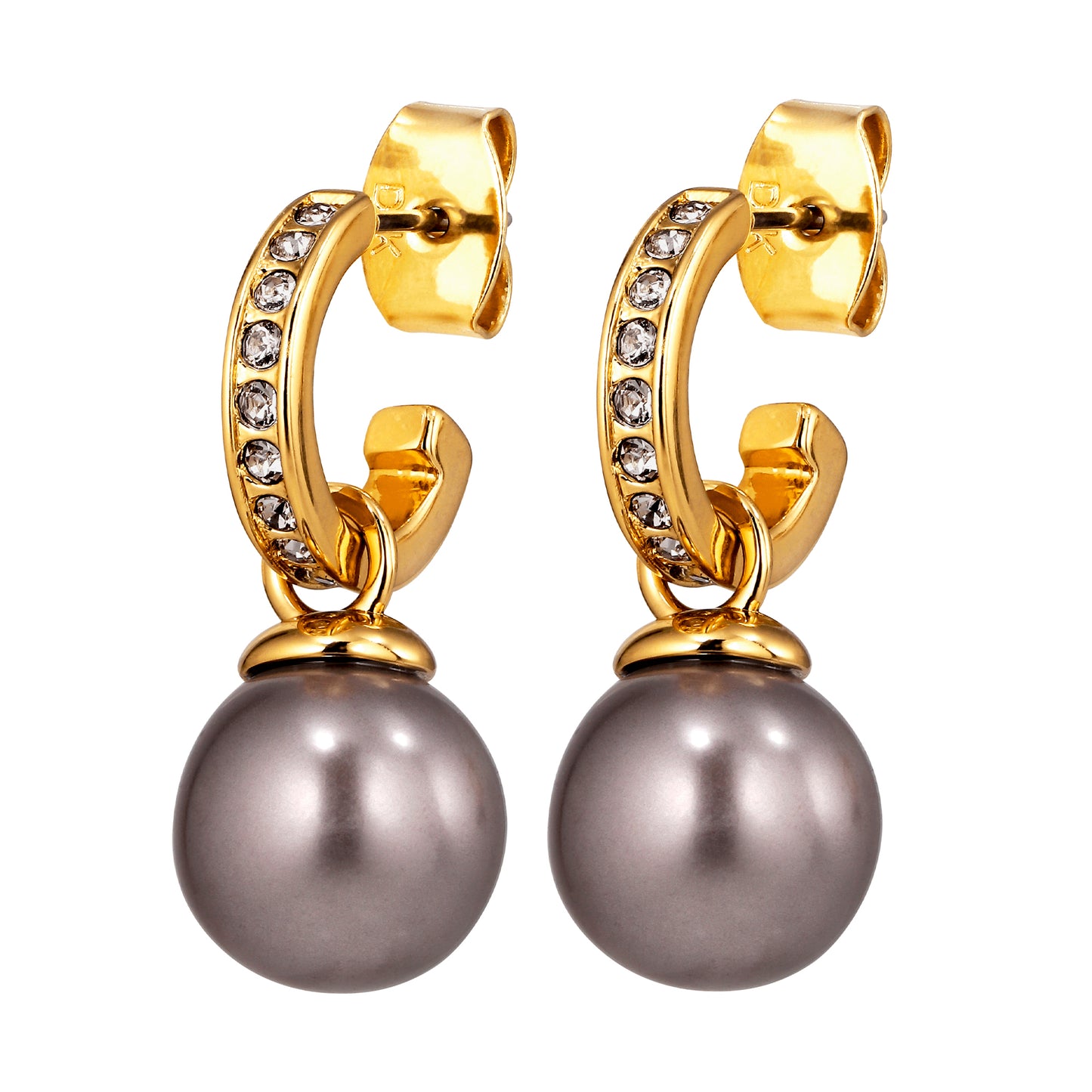 LIORA SHINY GOLD GREY PEARL EARRINGS
