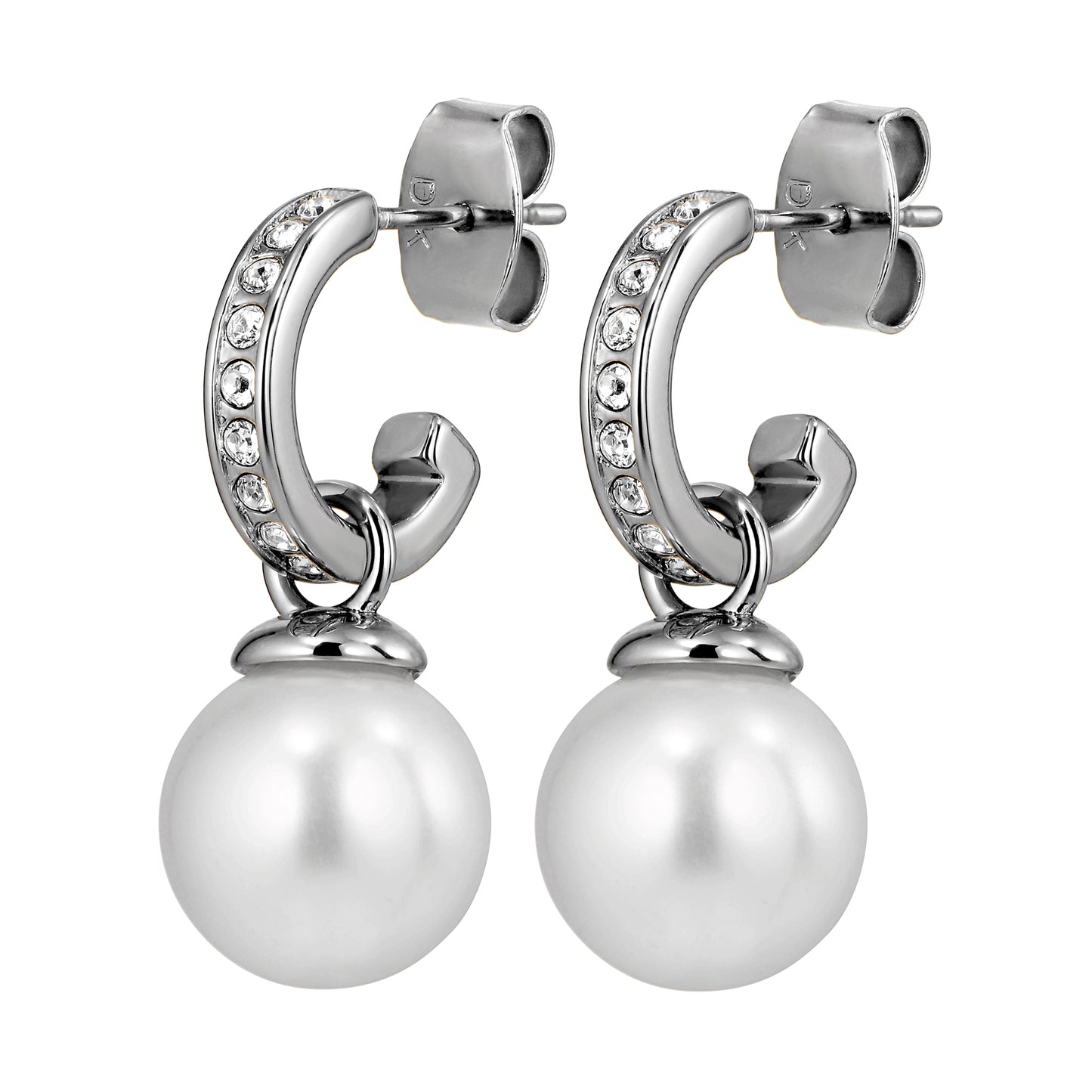 LIORA SHINY SILVER WHITE PEARL CRYSTAL EARRINGS