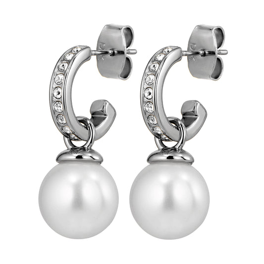LIORA SHINY SILVER WHITE PEARL CRYSTAL EARRINGS