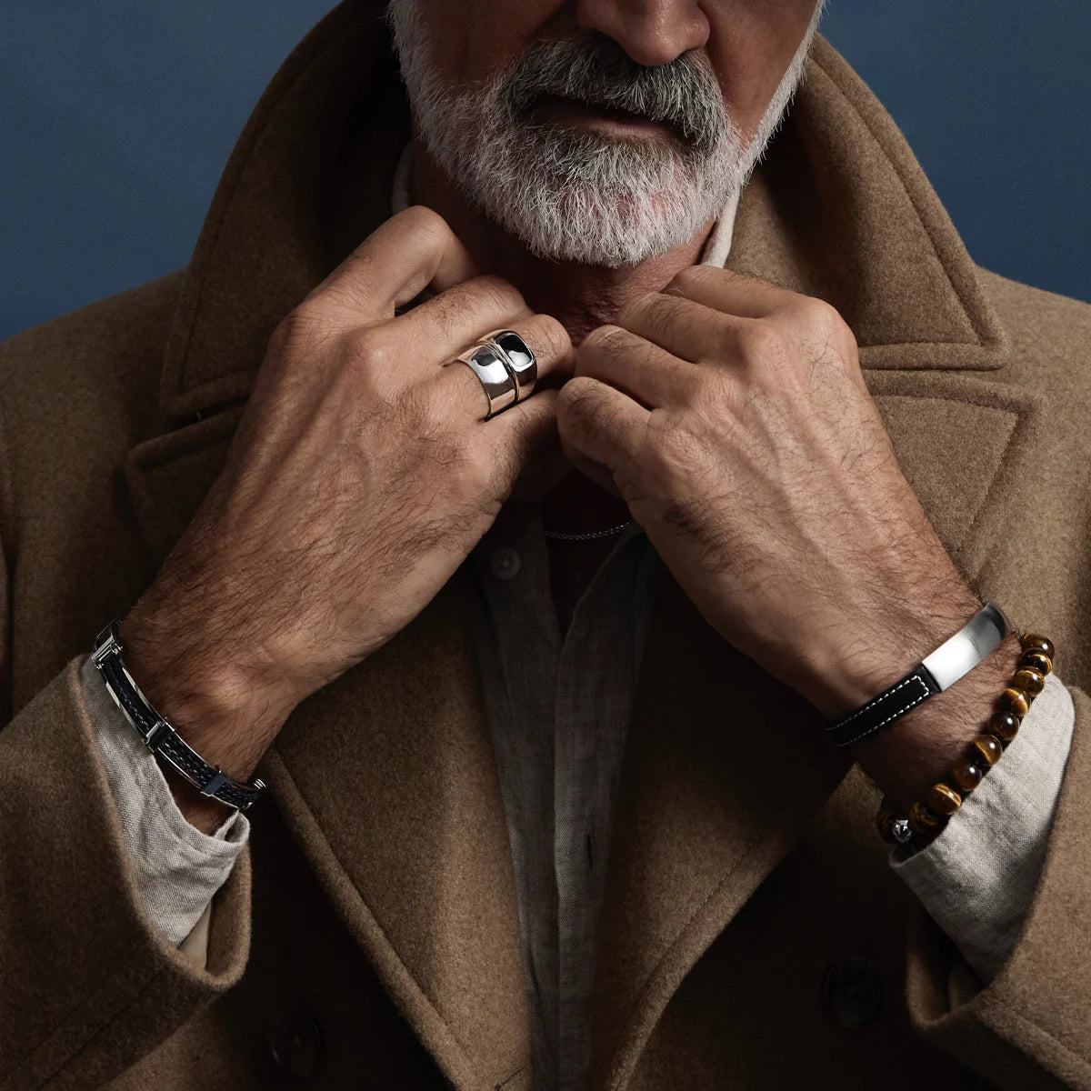 MEMENTO MEN'S LEATHER BUCKLE IDENTITY BRACELET