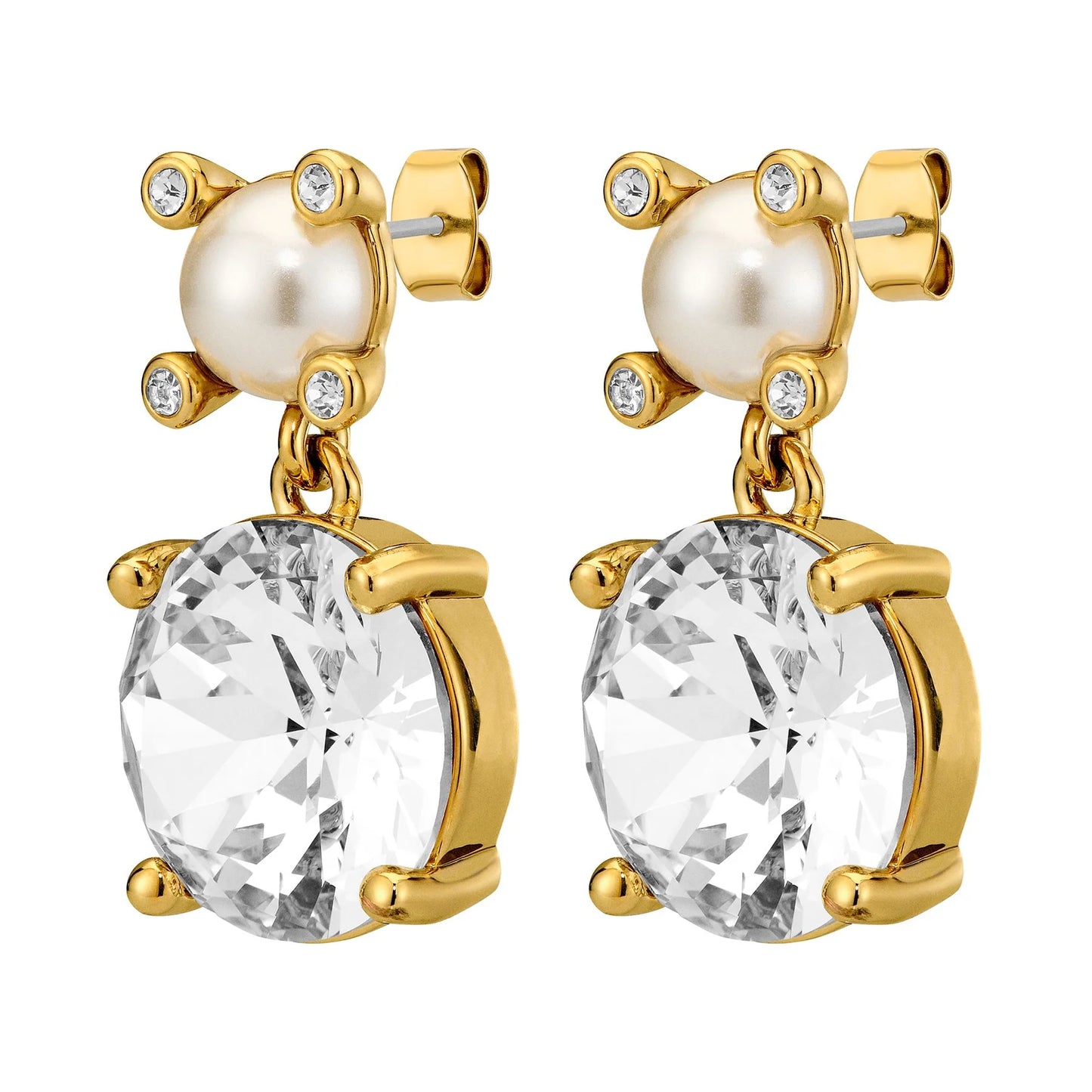 NICOLA SHINY GOLD CRYSTAL/WHITE PEARL EARRINGS