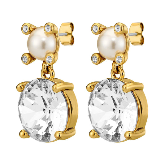 NICOLA SHINY GOLD CRYSTAL/WHITE PEARL EARRINGS