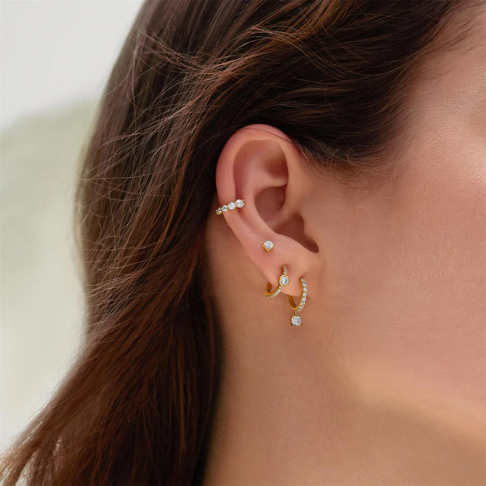 LUNA PAVE ROW HUGGIE HOOP EARRINGS